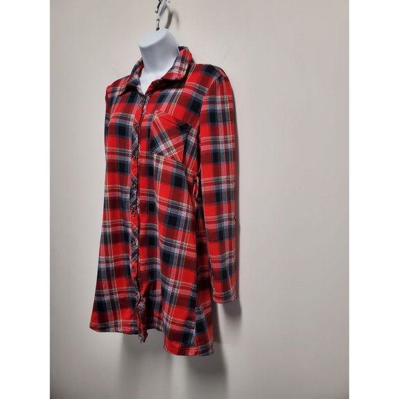 NO COMMENT NY-LA Red Plaid Button Shirt Dress Size Small - Picture 2 of 9